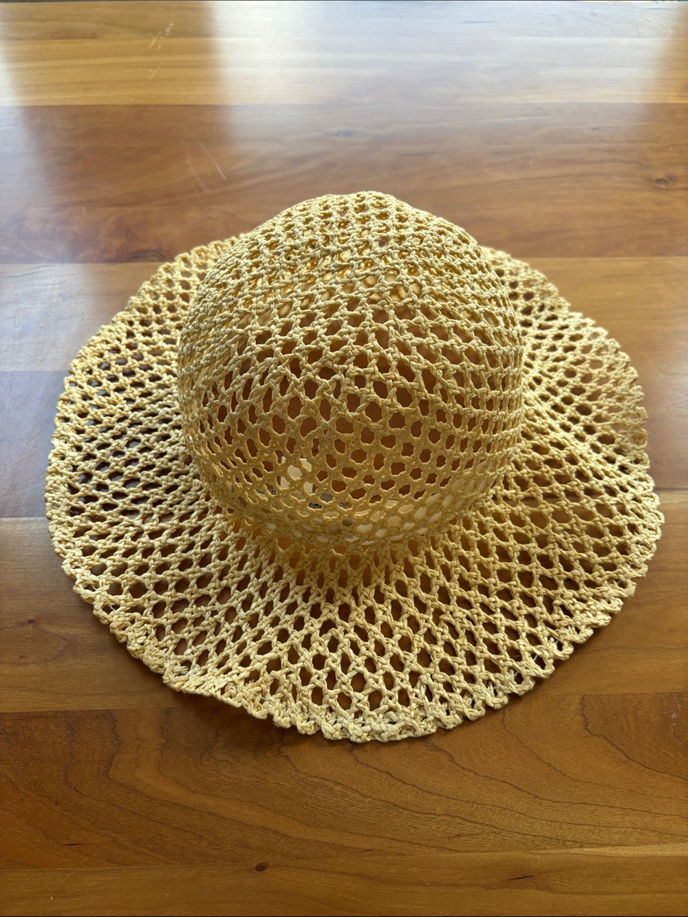 BCBGMaxAzria Yellow Open-Weave Crochet Sun Hat